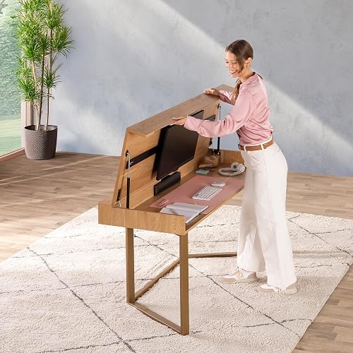 Transformer Table to Desk, Natural | Simple Modern, Home Office Desk with Storage, Folding Desk into Dining Table, Multiuse Dining Table and Gaming Desk