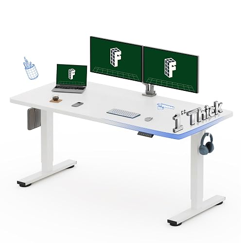 FLEXISPOT 60"x24" Electric Standing Desk, White | One-Piece Desktop, 1" Thick Top, Height Adjustable, Stable Steel Frame, Home Office & Multi-Monitor Setup
