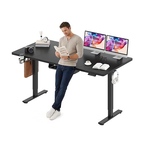SANODESK 71x32'' Large Electric Computer Height Adjustable Standing Desk | Ergonomic Electric Stand Up Desk with Memory Presets Splice Board Home Office,Computer Workstations,Black Frame+Black top