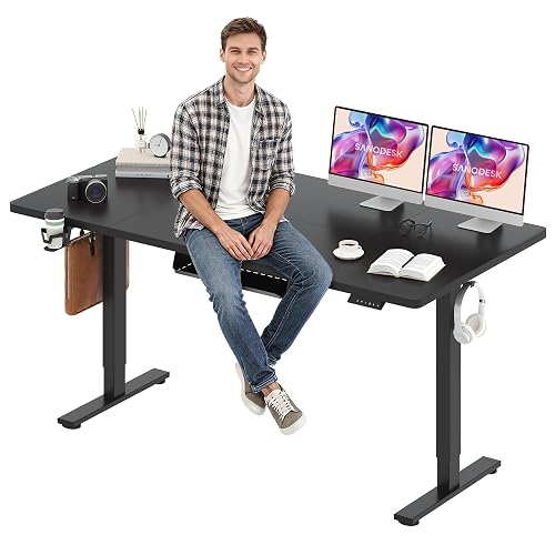 SANODESK 71x32'' Large Electric Computer Height Adjustable Standing Desk | Ergonomic Electric Stand Up Desk with Memory Presets Splice Board Home Office,Computer Workstations,Black Frame+Black top