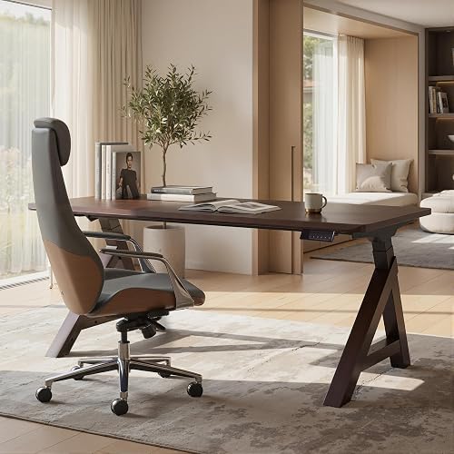 FLEXISPOT WoodiX Solid Wood Executive Standing Desk | 55 x 28 Inch Mid-Century Modern Sit-Stand Desk, Cable Management, Dual Motor & 220 LBS, Walnut