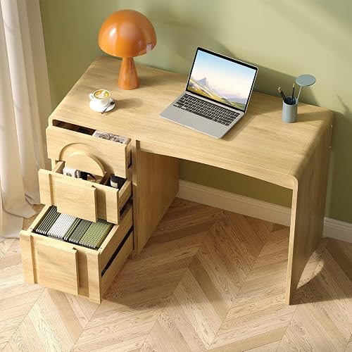 Bestier 47" Home Office Desk with 3 Drawers, Executive Style, Natural Oak