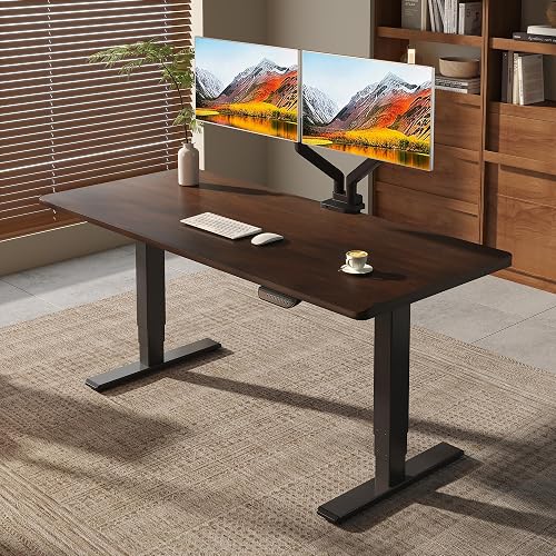 FLEXISPOT E6 MAX 1" Thick Beveled-Edge Solid Wood Standing Desk, 63"x30" Dual Motor 3-Stage Heavy Duty Workstation, 330lbs Weight Capacity Height Adjustable Desk(Black Walnut Rubberwood + Black Frame)
