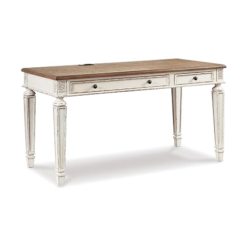 Signature Design by Ashley 60" Farmhouse Home Office Desk, Chipped White