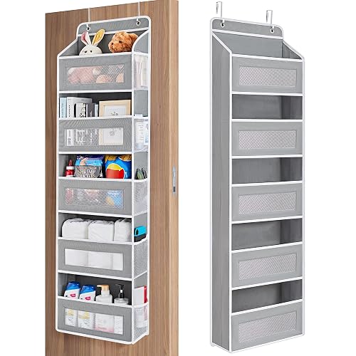 JARLINK Over the Door Organizer for Bedroom, Pantry, Bathroom, 5 Shelf Grey | Anti-Tilt Design, 44 lb Load Capacity, Hanging Door Organizer with 5 Large Capacity Pockets, Behind Door Storage for Nursery