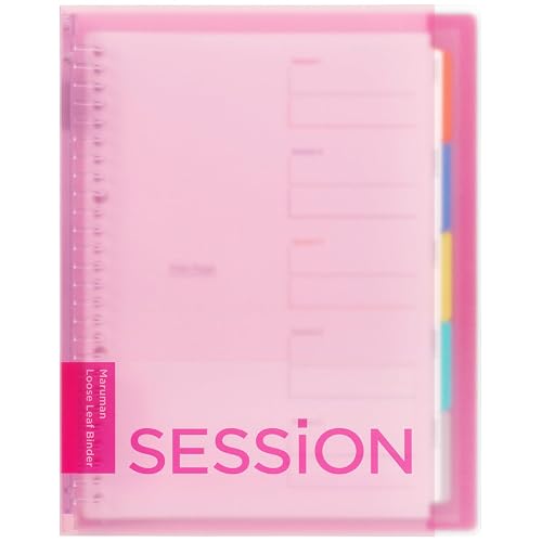 Maruman Session 26-Ring Binder, 5 Tab Dividers, B5, 7.17"x10.12", Pink | Flexible Translucent Cover, Holds Up To 120 Sheets, Erasable Tabs, Storage Pocket, For Loose-Leaf Organization, Made in Japan