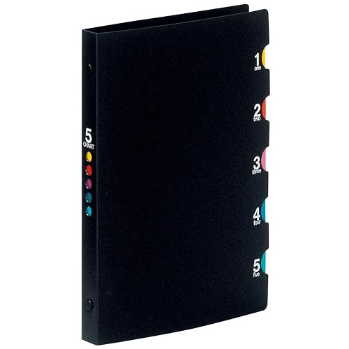 Maruman Five Chart 20‑Ring Binder, A5 5.83"x8.27", Black | Holds 70 Sheets, Laminated Tabs, Includes 5 Index Windows & Matching 5‑Tab Dividers, For School And Office, Made in Japan