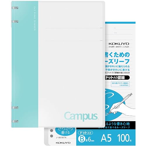 KOKUYO Campus 2x2 Spiral Binder Notebook Set, A5 Refillable Notebook + 100 Refill Papers with 6mm Dot Ruled, 40 Sheet Capacity, Light Blue, Perfect for Work, Study & Journal