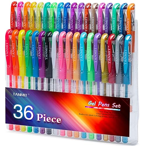 TANMIT 36 Colors Gel Pens Set for Adult Coloring Books with 40% More Ink | Juicy & Smooth Coloring Pens Great for Doodling, Journaling and Drawing