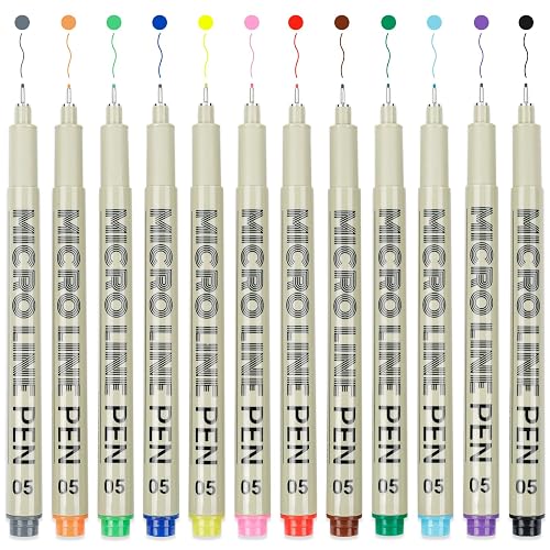 STANBLUE 12 Colored Micro Pens 05, Fineliner pens Waterproof Archival Ink Micro Pen Set, Drawing Art Pens for Illustrating, Journaling, Bible Zentangle Supplies