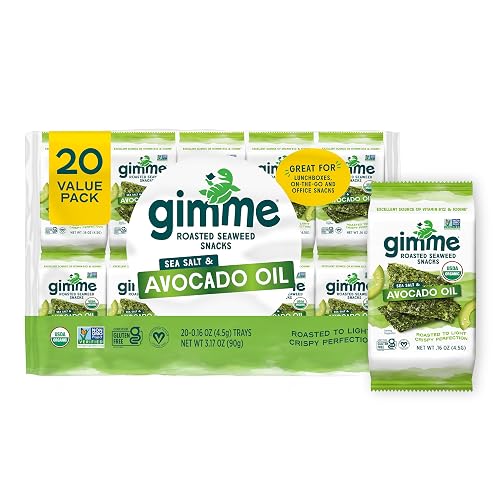 Gimme 20 CT Sea Salt & Avocado Oil Organic Seaweed Snacks, 4.5g, 0.16oz