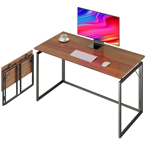 alawooder 31.5" Folding Desk: No Assembly, Wood Top for Small Spaces | Home office desk, holds 150 lbs, folds flat to 2.3 in, splash-proof wood top, sturdy metal frame
