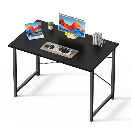 OLIXIS 44 Inch Computer Office Desk for Small Spaces, Writing Gaming Work Desk Modern Study Table with Metal Frame Home Bedroom, Black | Metal Frame, Writing Gaming Work, Home Bedroom, Easy Assembly, Sturdy Design, Black