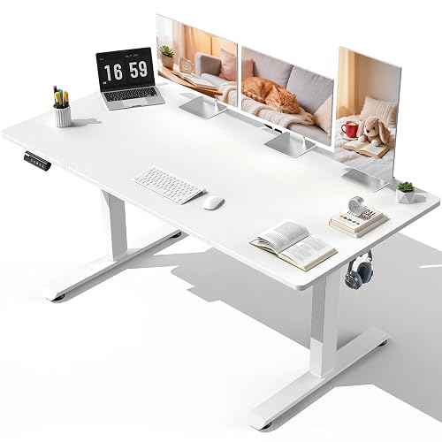 Veken 63"x28" Wider Large Standing Desk, Electric Height Adjustable, White | Modern Workstation Computer Desk, Sit to Stand Up, Conference Room Tables for Home Office, Writing, Gaming Study