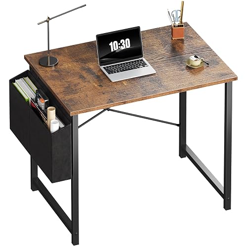 OLIXIS Small Computer Desk, 31 Inch Gaming Desks for Home Office | Writing Study Craft Work Table, Computer Workstation for Bedroom Small Spaces with Storage Bag, Brown