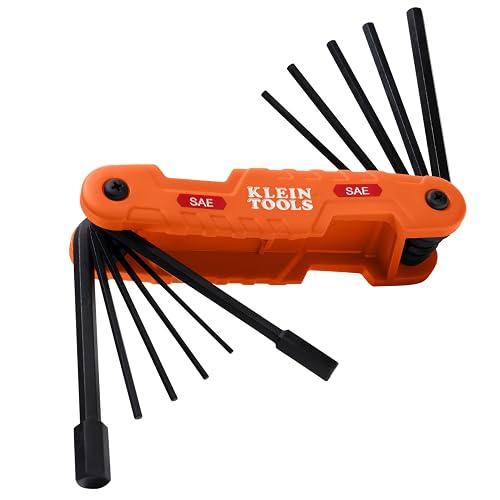 Klein Tools 70550 Hex Wrench Key Set, 11 SAE Sizes | Heavy-Duty Folding Allen Wrench Tool with Extra Long Hex Keys