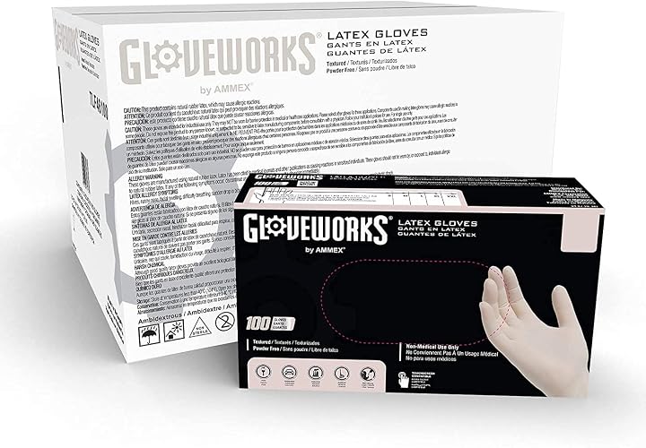 GLOVEWORKS Industrial Ivory Latex Gloves, Case of 1000, 4 Mil, Size Large, Powder Free, Textured, Disposable, TLF46100