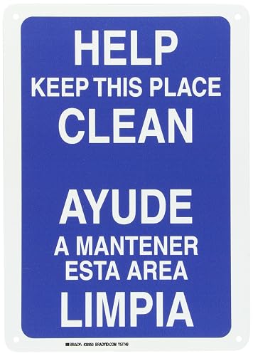 Brady 38850 Plastic Bilingual Sign, 14" X 10", Legend "Help Keep This Place Clean/Ayude A Mantener Esta Area Limpia"