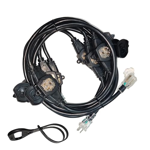 25Ft Power Extension Cord 3 Prong, 12 Gauge SJTW 5-15R Cable Male Plug to Female Connector,7 Outlets Multiple Evenly-Spaced Plug,Suitable for Stage Setting or Outdoor,UL Certified Outlet Cable