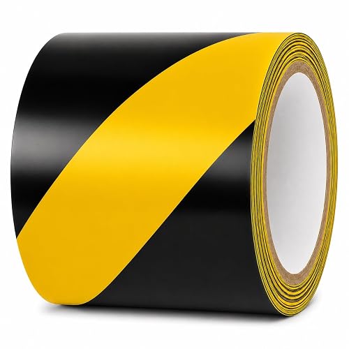 GGR Supplies Black & Yellow Hazard Stripe Tape, 4 inches x 18 Yards | OSHA Compliant High Visibility PVC Vinyl Tape for Floors, Warehouses, Traffic Lanes, and Safety Marking