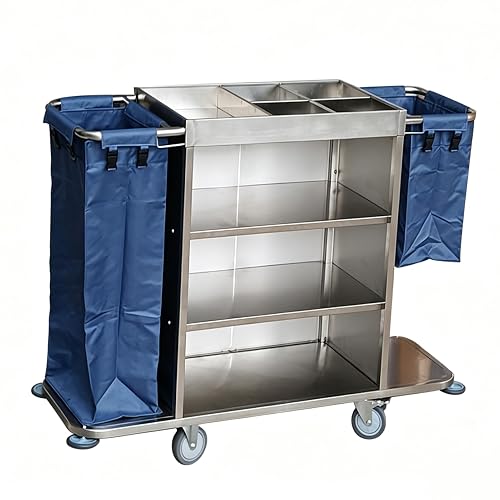 Housekeeping Cart Cleaning Cart Janitorial Cart Cleaning Tools Cart | 3-Shelf,Stainless Steel Material,5-inch Silent Brake Casters,For Hotel Business Store