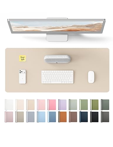 YSAGi Leather Desk Pad Protector, Office Desk Mat, Large Mouse Pad, Non-Slip PU Leather Desk Blotter, Waterproof Laptop Desk Writing Pad for Office and Home (23.6" x 13.8", Eggshell)