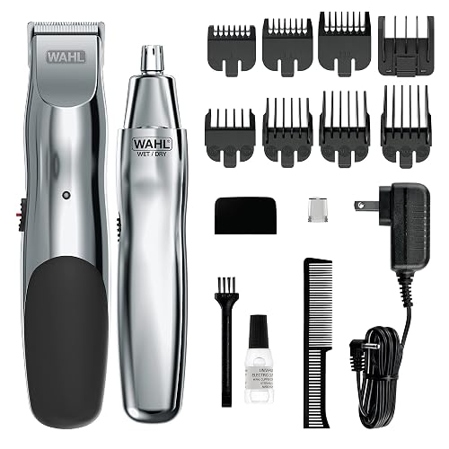 Wahl Groomsman Rechargeable Beard Trimmer Kit & Bonus Battery Nose Trimmer | Trim Beards & Mustaches With The Rechargeable Trimmer And Nose Hair With The Bonus Battery Wet/Dry Trimmer – Model 5622V