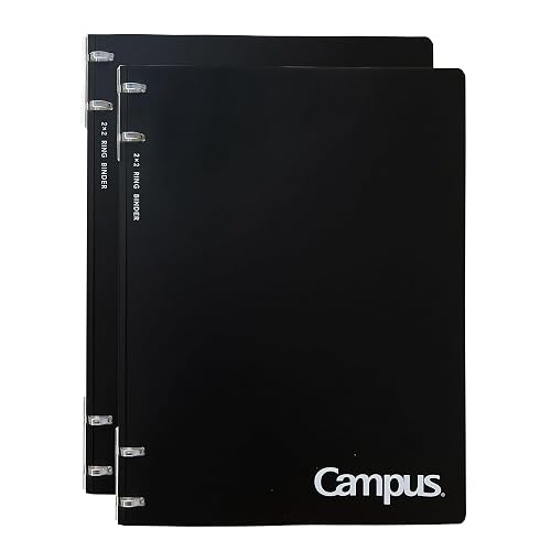 KOKUYO Campus Refillable Notebook, 2 Pack B5 2x2 Slim Ring Binder Notebook with Customizable Title Page, 40 Sheets Capacity. Suitable for 26 Holes Loose Leaf Paper, Black (AML-NP704DX2)