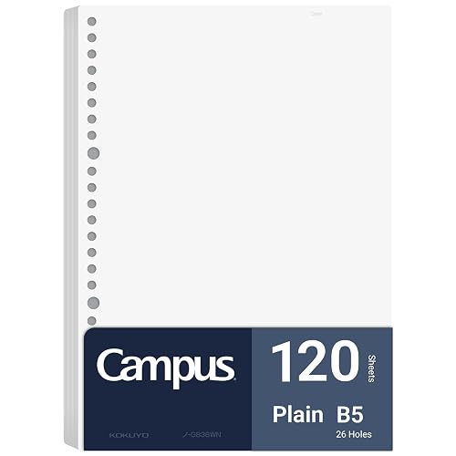 Kokuyo Campus Loose Leaf Paper for Binders, Business Type, Sarasara Smooth Writing, B5, Plain Ruled, 26 Holes, 120 Sheets, pH Neutral, Bleed Resistant (NO-G836WN)
