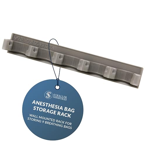 S I Veterinary Anesthesia Bag Wall Rack, Holds 9 Reservoir Bags, Silver | Five Collar Mounts, Four Ring Mounts, No-Drill Adhesive Installation