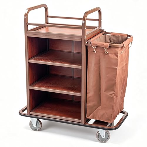 Janitorial Cart Housekeeping Cart Cleaning Cart Service Trolley | 3-Shelf,5" Soft Rubber Silent Wheels,Large Storage Bag,For Hotel Business Store