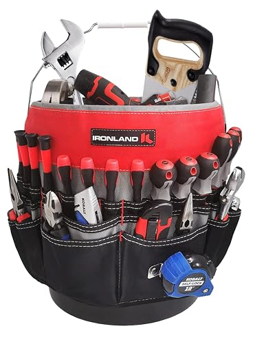 IRONLAND Bucket Tool Organizer Fit 3.5-5 Gallon Bucket, 51 Pockets | Bucket Tool Caddy Organization for Garden, Construction, Carpenter, Electrician, Welding, Builder Red & Black