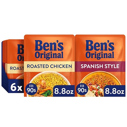 BEN'S ORIGINAL Ready Rice Roasted Chicken and Spanish Style Flavored Rice Variety Pack, Easy Dinner Sides, 8.8 OZ Pouch (Pack of 6)
