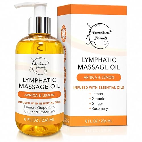 Lymphatic Massage Oil for Massage Therapy | with Arnica, Lemon & Ginger | 100% Natural Lymphatic Drainage Oil | Premium Quality | for Post Surgery & Detox | 8oz Made in USA by Brookethorne Naturals
