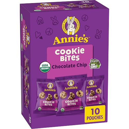 Annie's Organic Chocolate Chip Cookie Bites, 10 Pouches, 10.5 oz | Real Chocolate Chips, USDA Organic and Non-GMO, No Artificial Flavors or High-Fructose Corn Syrup