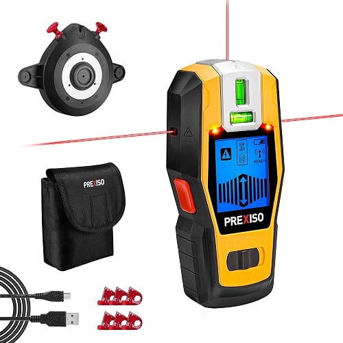 PREXISO 2-in-1 Stud Finder with Laser Level, Rechargeable Cross Line Laser | Multi Surface Lazer Leveler Wall Stud Scanners Tool for Hanging Frame & Picture, Wood Ac Wire Metal Stud Joist Pipe Detection