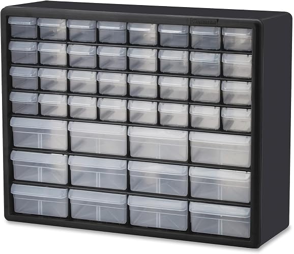 Akro-Mils 44-Drawer Plastic Storage Cabinet, 20"W x 6"D x 16"H, Black | Plastic Cabinet w/ Drawers for Garage Organization, Beads, Building Bricks Storage, Teacher Toolbox, Makeup, 10144