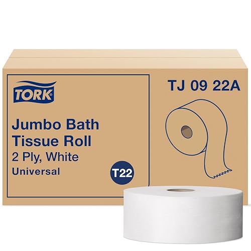 Tork Jumbo Toilet Paper Roll White T22, 12 x 1000', TJ0922A | Compatible with T22 Dispensers, 2-Ply, Universal, 100% Recycled Fiber