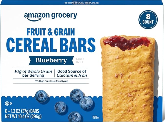 Amazon Grocery, Blueberry Fruit & Grain Cereal Bars, 1.3 Oz, 8 Ct