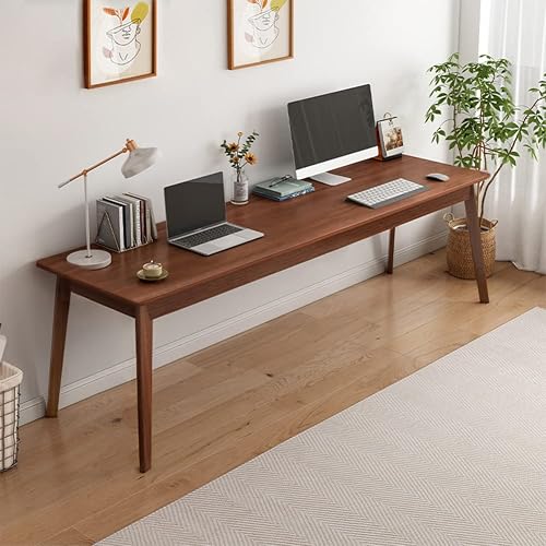 NELYE Mid-Century Long Desk Table, 63" W x 20" D, Walnut | Simple Modern Wood Table, Extra Long 2-Person Computer Workstation for Home Office Work, Holds 200 Lbs