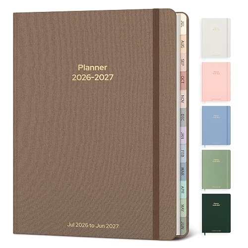 Verveorig Planner 2026-2027 Weekly & Monthly Academic Planner, 6" x 8.3" | July 2026 - June 2027, Hardcover Agenda 2026-2027 Calendar Daily Planner for Student Teacher with Monthly Tabs, Brown