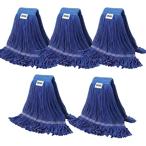 Heavy Duty Wet Industrial Cleaning Mop Head – 21 oz Blue mop Head Replacement Cotton Washable Industrial mop Heads Heavy Duty for Commercial & Home Cleaning（Blue）