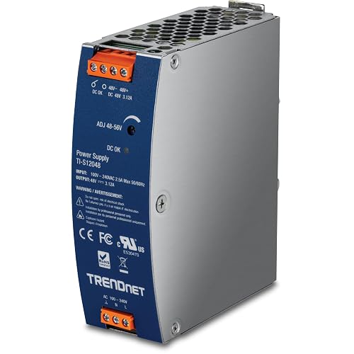 TRENDnet TI-S12048, 150W, 48 – 56V DC, 3.12A AC to DC | DIN-Rail Power Supply with PFC Function, , 150% Peak Load Capability, UL 62368 Certified