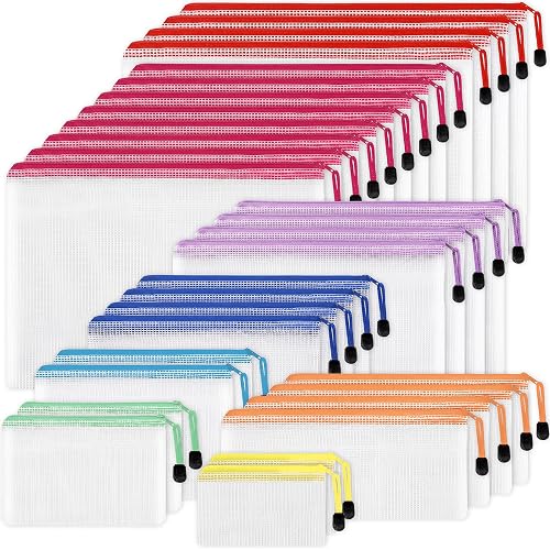 EOOUT 30pcs Mesh Zipper Pouch Bags, 8 Sizes Plastic Bags, 8 Colors Zipper Pouches