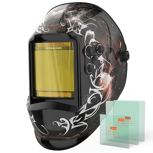 YESWELDER Auto Darkening Welding Helmet, Large View, LYG-M800H-FL | 1/1/1/1 True Color, 4 arc sensors, 1/30000s response, shade 3/5-9/9-13 for WELD/CUT/GRIND, blue light blocking lens