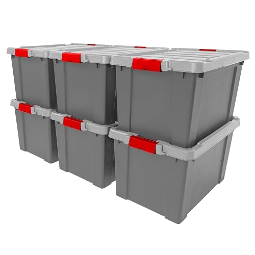 IRIS USA 6-Pack 20 Gal Heavy Duty Lockable Storage Totes with lids, Gray | Perfect for moving, garage organization, outdoor equipment and jobsite storage, Designed for dependable everyday use