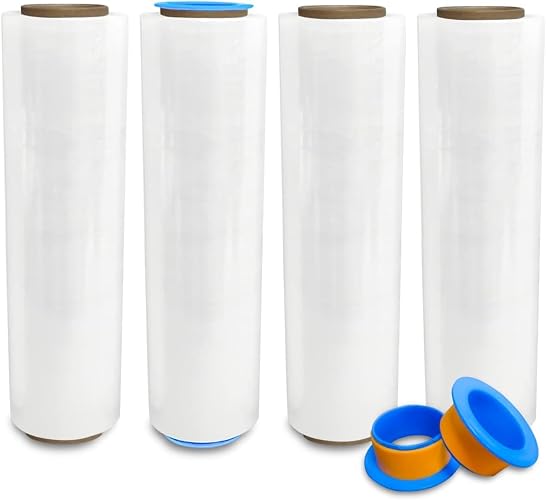 4 Rolls x 18" x 1500 Feet x 80 Gauge Clear Commercial Grade Heavy Duty Plastic Stretch Film Shrink Wrap | Industrial Strength Durable | Shipping Moving Packing Logistics | Holder Included