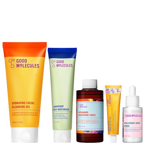 Good Molecules Daily Skincare Routine Set with Hydrating Facial Cleanser | Complete daily routine: cleanse, tone, treat, and moisturize with four Good Molecules essentials.