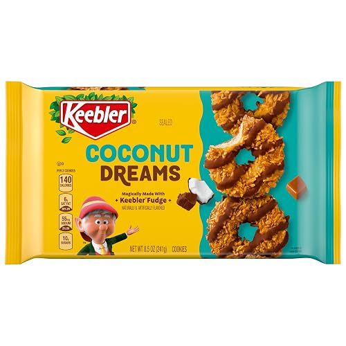 Keebler Coconut Dreams Cookies, Coconut & Caramel Coated in Fudge, 8.5 Oz | Coconut cookies with caramel coated in fudge, coconut snacks for snacking, dessert, or a sweet treat to share at a party