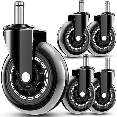 RidRed Office Chair Wheels - Replacement Rubber Wheels - Universal Fit 3 Inch Casters, Heavy-Duty Chair Casters, Noise Free, Fits 98% Chair, for All Floor (5)